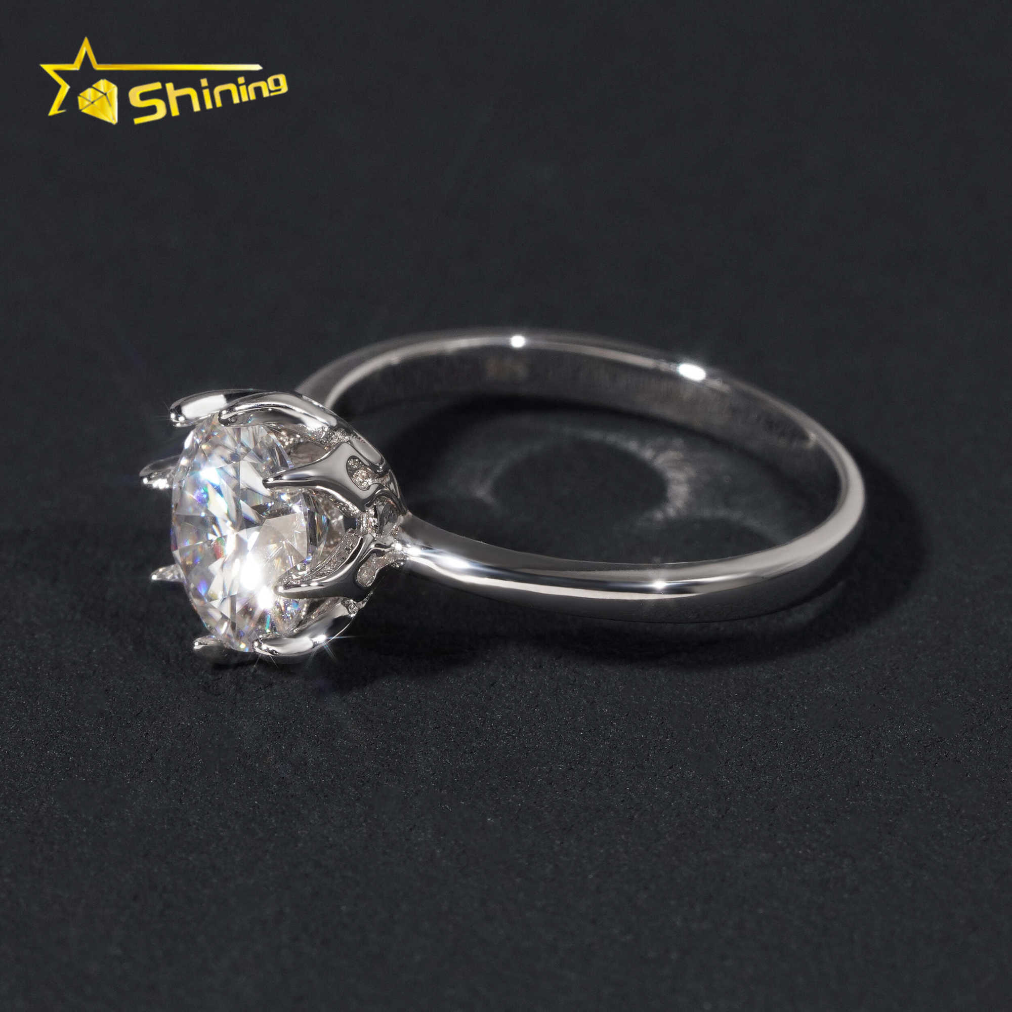 Wholesale Price 925 Silver Simple 6 Claws 2ct D VVS Round Moissanite Ring Custom Rings For Women Fine Wedding Ring