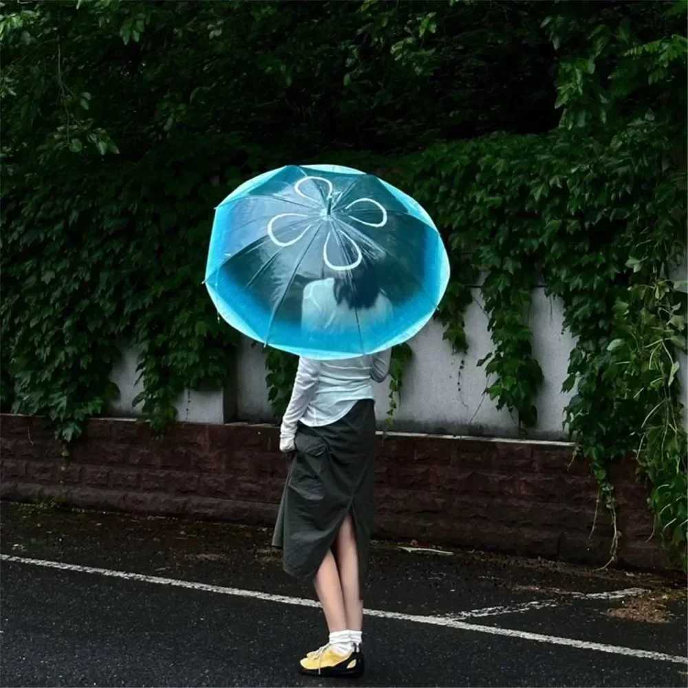 New Arrival Unique Beach Parasol Portable New Handheld Jellyfish Authentic Umbrella Plastic Neutral Raincoat Transparent Gradient Z241206