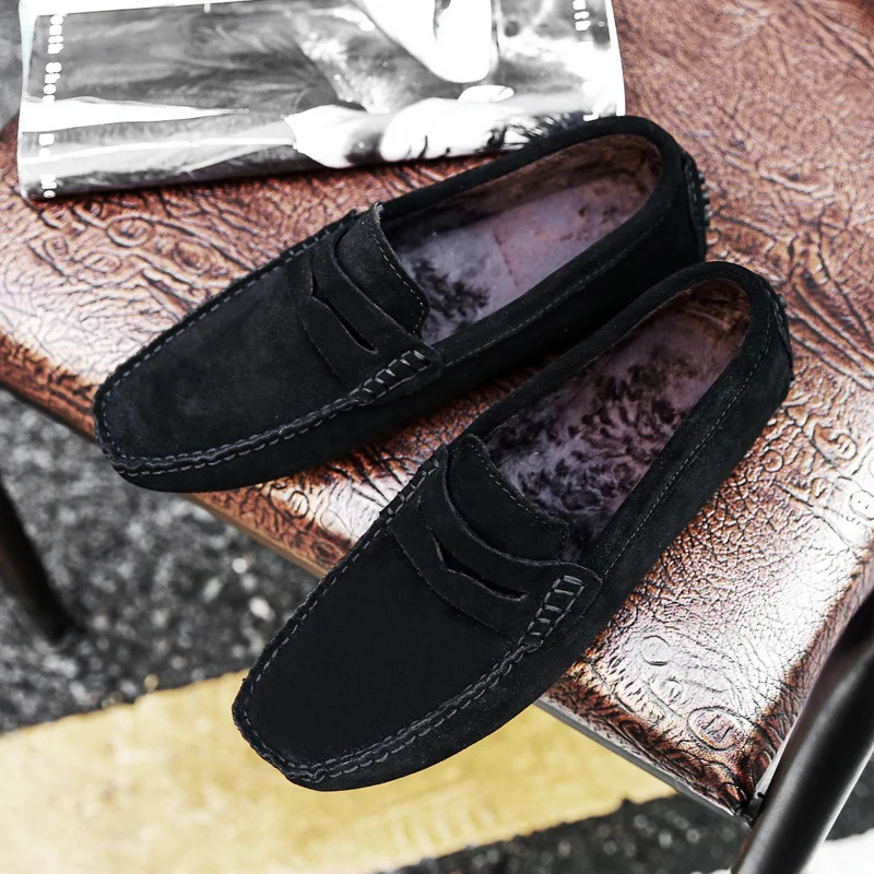 Winter Warm Fur Casual Shoes Men Loafers Suede Shoes Male Flats Soft Light Driving Shoes Man Moccasins Mens Shoes 241206