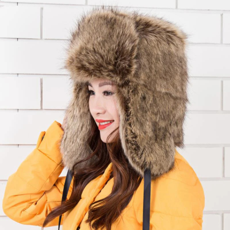 MZ250 thick warm winter bomber hat suitable for women high quality Russian Usanka hat womens faux fur hat womens ear mask trap hat 241206