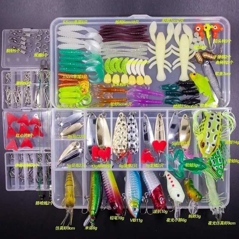 NewMixed Fishing Lure Set Soft and Hard Bait Kit Minnow Metal Jig Spoon Tack Accories with Box Bass Pike Crank Lure SetXJ241128