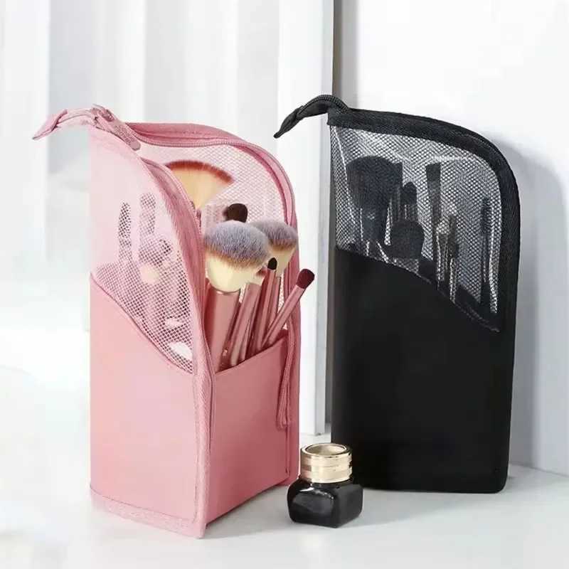 Portable Cosmetic Bag Travel Toiletry Bag Zipper Makeup Brush Organizer Makeup Bags Stand Toiletry BagsXJ241206