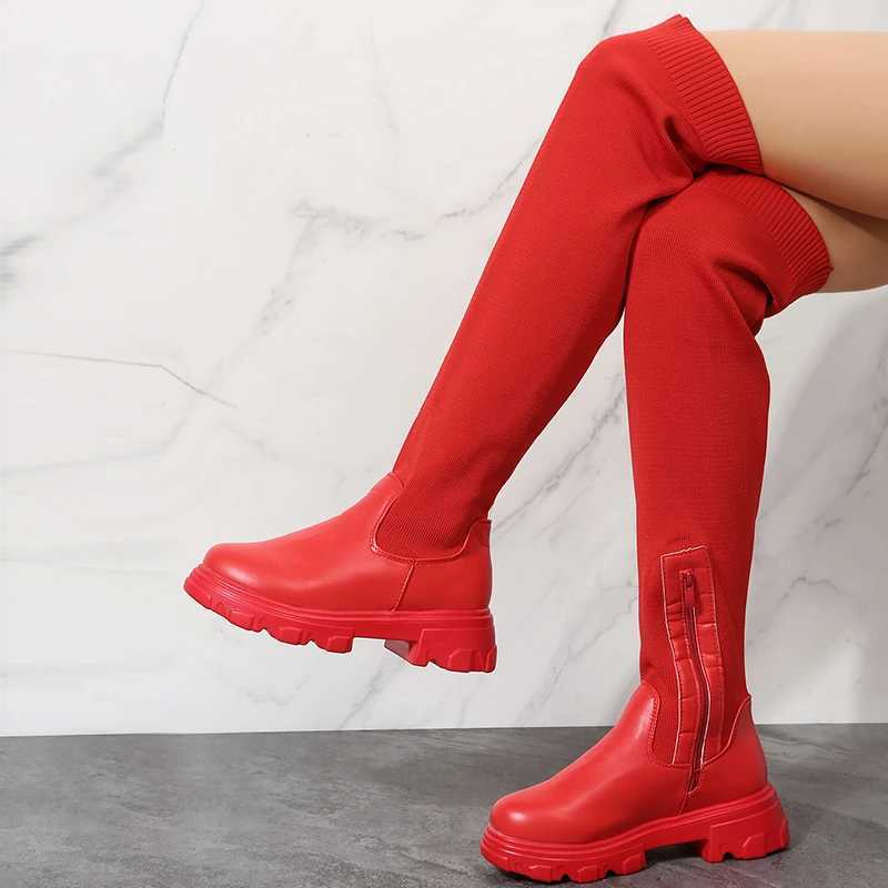 High Quality Thigh High Boots Wen Over the Knee Lg Platform Shoes Knitted Socks Short Fat New Rock Elegant Gothic Plus Size Lolita T241206