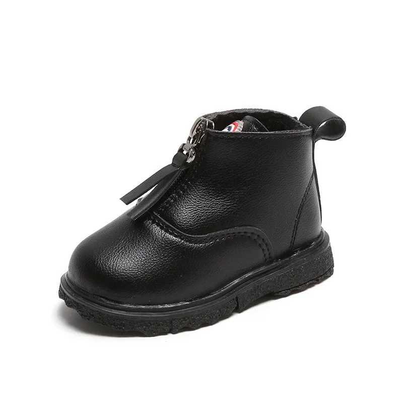 Wholesale Lots Bulk Boots Kid Slish Front Zipper Baby Toddler Short Boots Soft PU Leather Girls Boys Plush Winter Boots E10221XJ241206