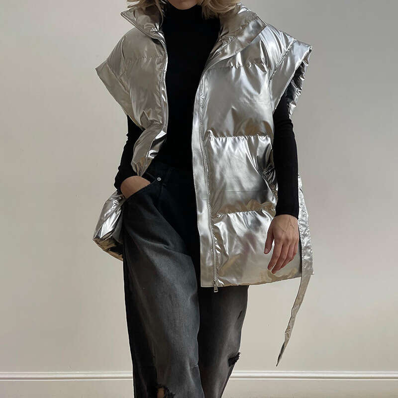 Women's Winter Smooth Zipper Vest Casual Sleeveless Warm Collar Cotton Jacket for Women