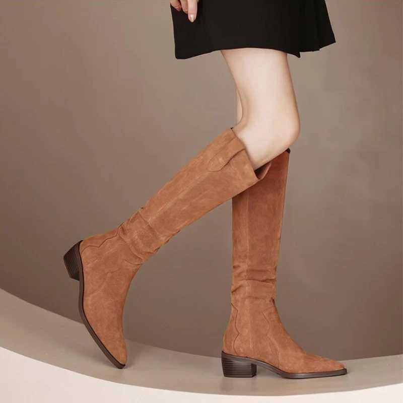 High Quality new leather warm round toe platform knee high boots knight boots Fem autumn and winter thick high H winter boots T241206