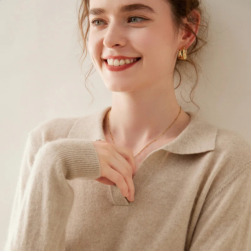 WinvyNee Women Cashmere Merino Wool Sweater Polo Neck Loose Solid Knit Tops Sweaters Casual Pullover Jumpers Autumn A1054004 241203