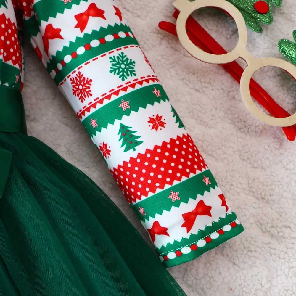 Ceeniu 2-7Y Kids Christmas Dresses For Girls Green Mesh Princess Dress For New Year Par Childrens Costume Festival ClothingXJ241206