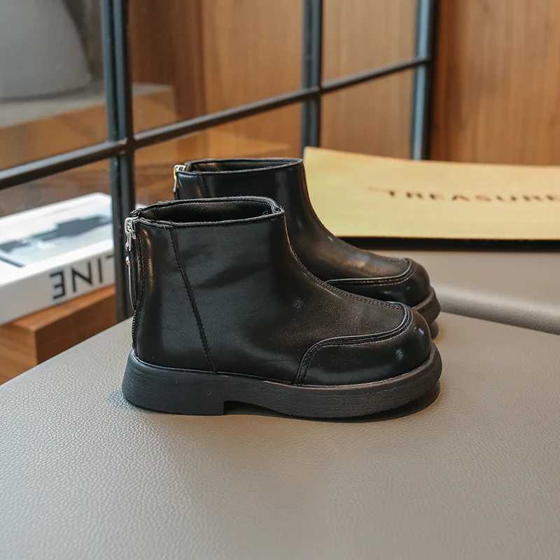 Simple Retro Girls Leather Boot 2024 New Fashion Children Short Boot Soft Sole Versatile Princess Ankle Boots Non-slip Kids ShoeXJ241206