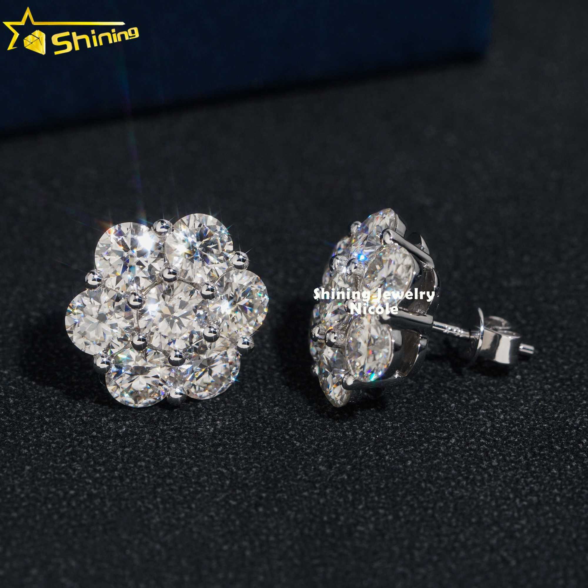 Hip Hop Fashion Iced Out 15MM Width Real 10k Solid Gold VVS Moissanite Flower Earrings for Men