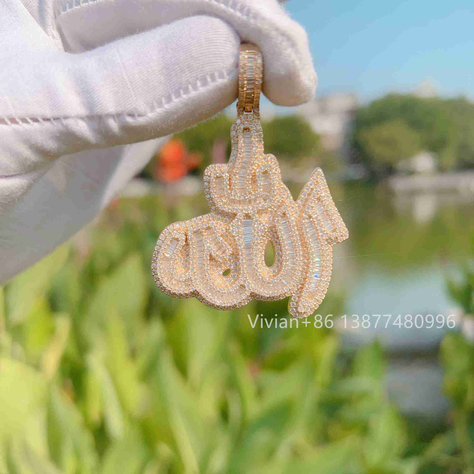 Iced out baguette diamonds pendant s925 silver d color moissanite hip hop pendants for men and women