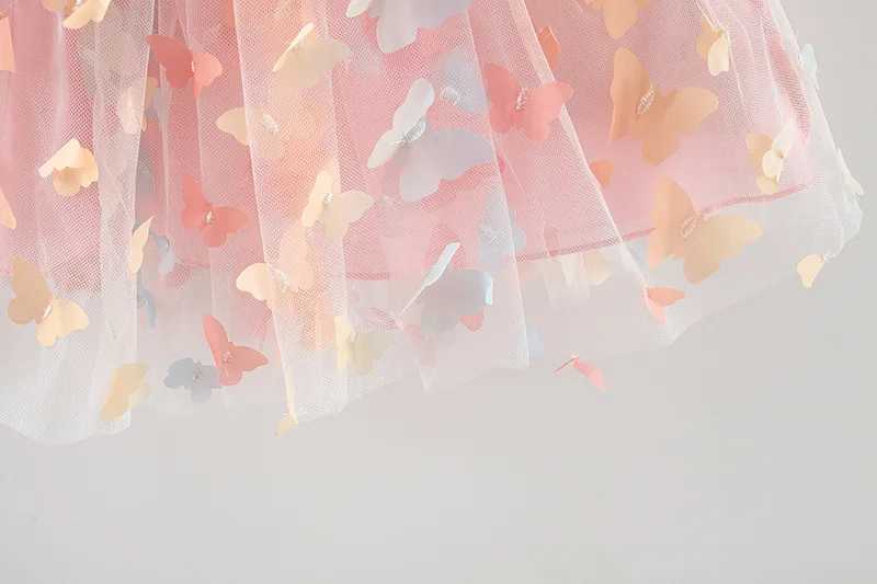 Summer Girls New Dress Sweet Sling Waist Wrapped Colorful Butterfly Mesh Back Big Wings Princess DressXJ241206