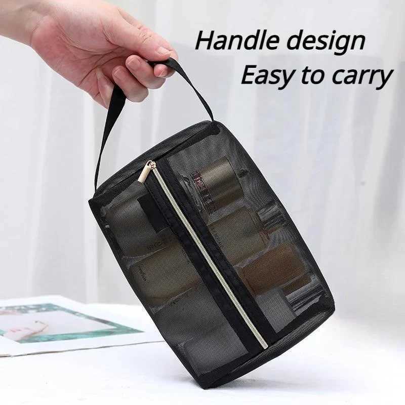Travel Black Mesh Cosmetic Bag Small Large Black Makeup Bag Toiletry Organizer Case Lipstick Storage PouchXJ241206