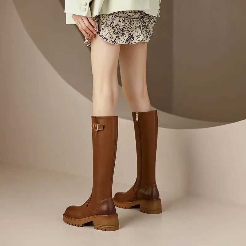 High Quality Square heel knee high modern boots spring/autumn zipper Wen shoes new round toe high boots Wen boots Botas T241206