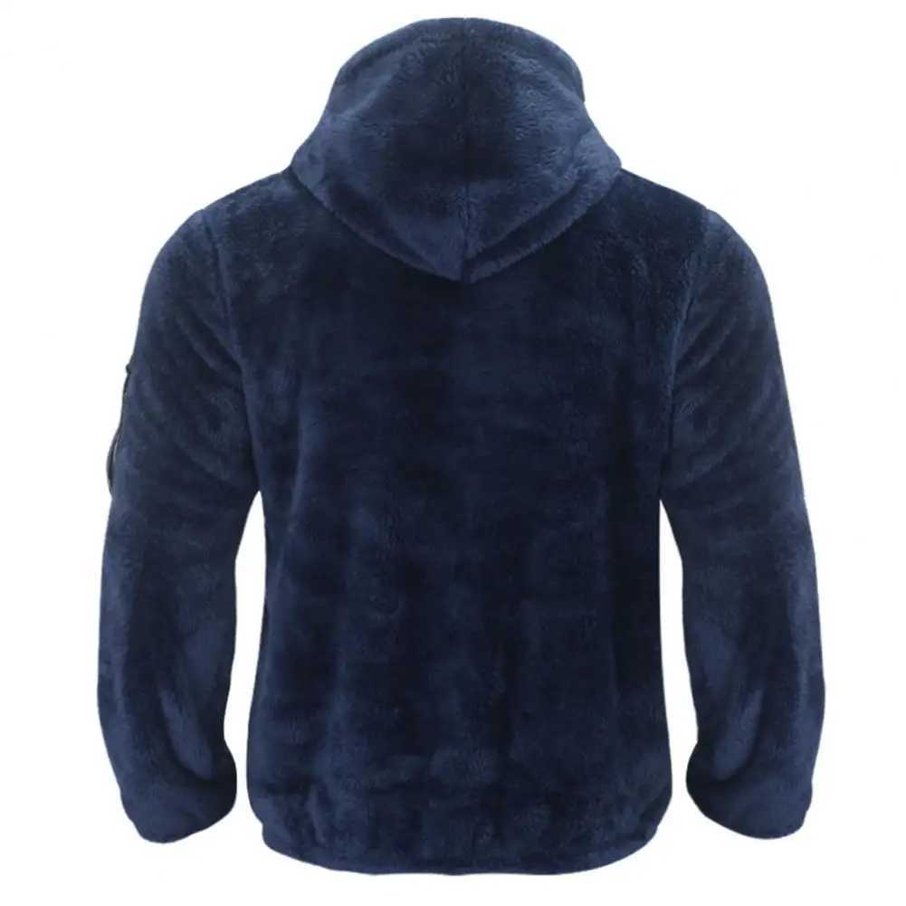 Hoodie with Side Pockets Men Winter Hoodie Cozy Hooded Mens Winter Coat Thick Plush Zipper Closure Soft Pockets Warm ColdXJ241206