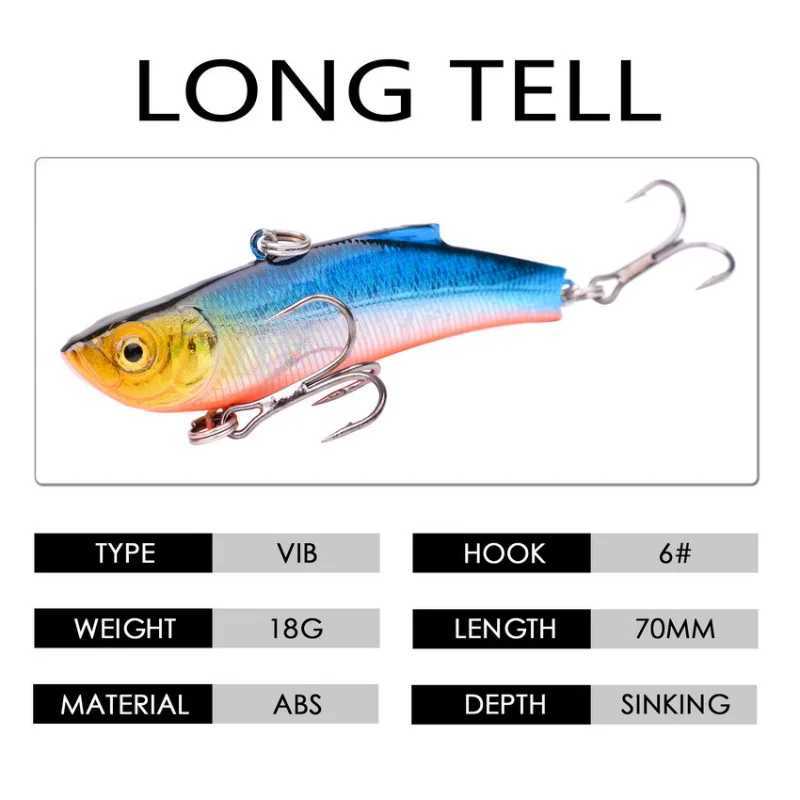 1PCS 70mm 18g Japanese Winter Ice Sea Fishing Lure VIB Bait The Swivel Diving Jig Wing Wobbr Pesca Crank Lures SwimbaitXJ241128