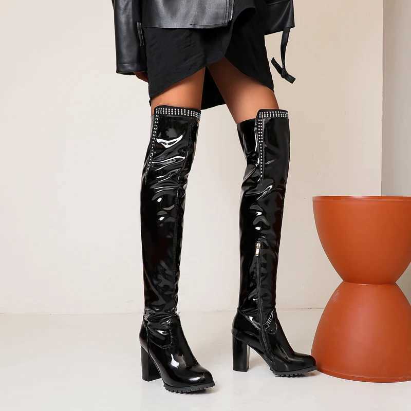 High Quality 20 Winter Articles on Knees Modern Boots Patent Leather Black and White Shoes Crystal Decoration Short P Plus Size 50 T241206