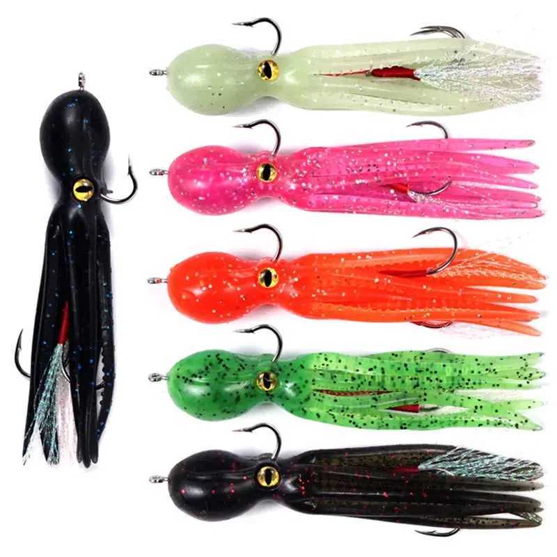 Octopus Bait Doub Hook Artificial Silicone Soft Bait Trip Sinker Octopus Swim Ring for Bass Trout Shad Fishing LureXJ241128