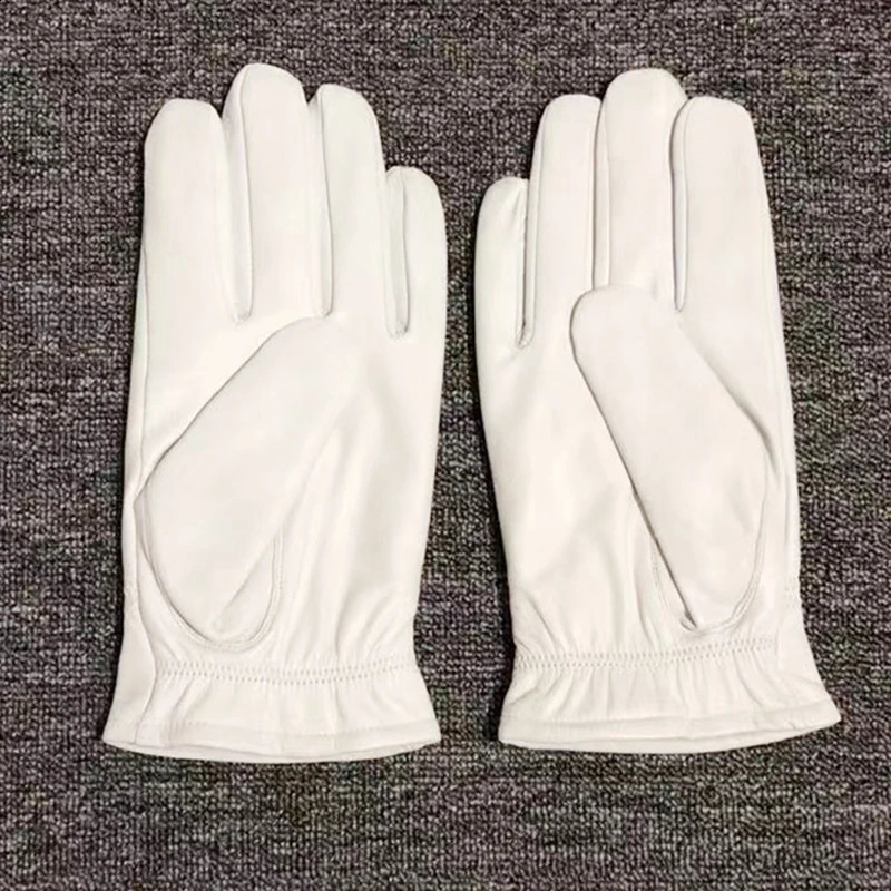 Fashionable and high-quality genuine leather white gloves for men solid wrist full finger Lambskin gloves for warmth and windproof driving 241206