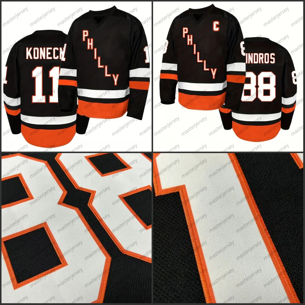 #11 KONECNY # 88 LINDROS Men's Ice Hockey Jersey - V-Neck, Embroidered Letter & Number Design, Polyester, Machine Washable - Perfect for Sports &