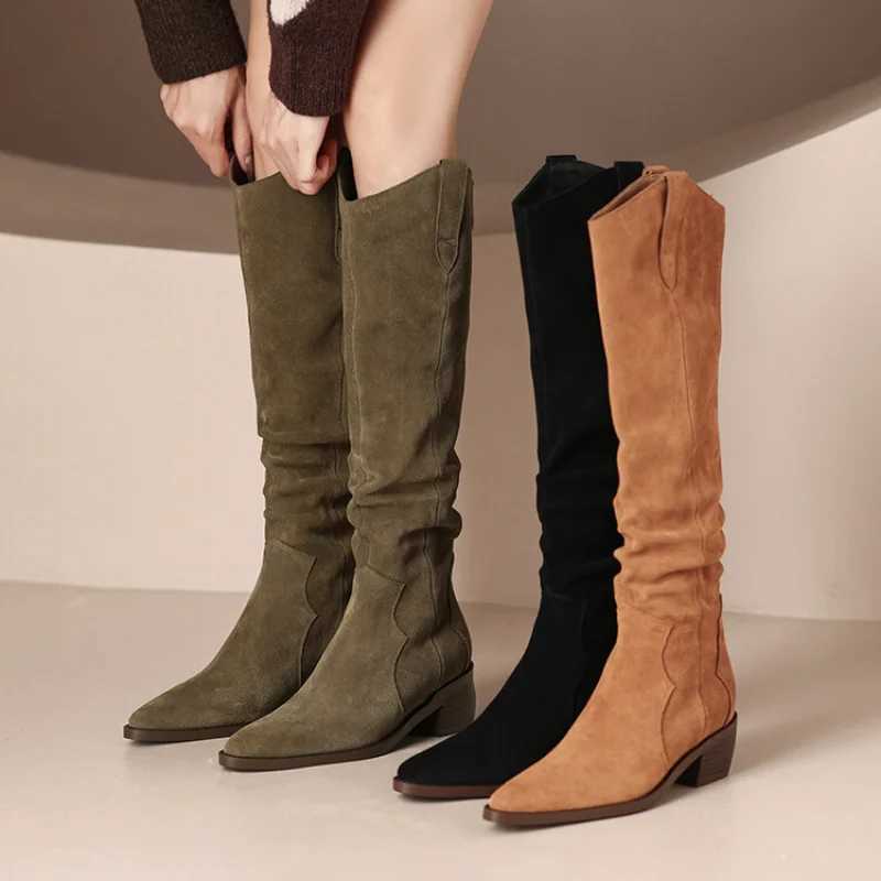 High Quality new leather warm round toe platform knee high boots knight boots Fem autumn and winter thick high H winter boots T241206