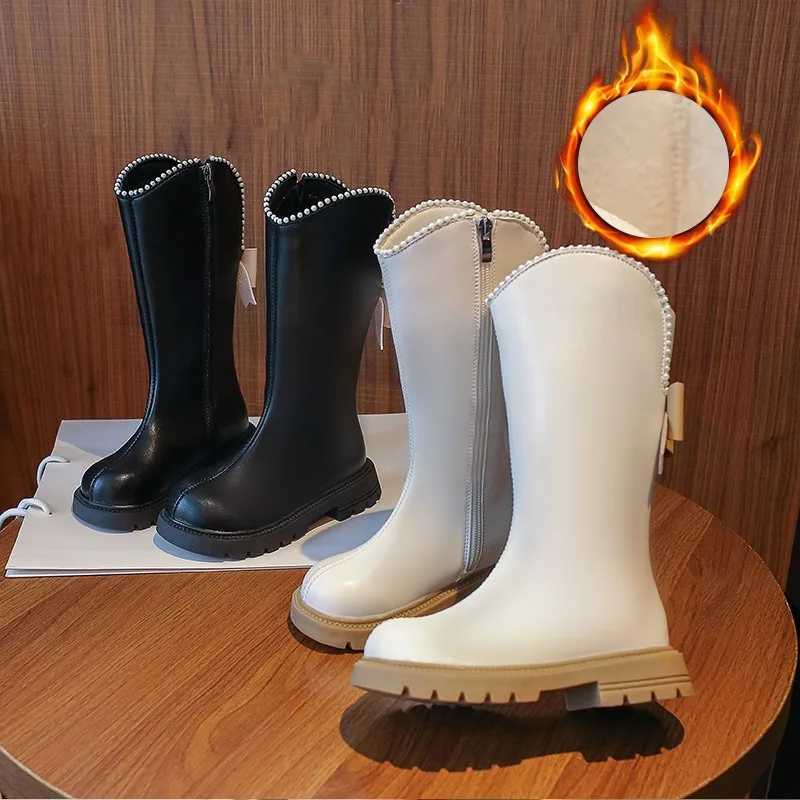 New Platform Winter Long Boots for Kids Girl Fashion Beaded Pipe Boots Princess Elegant Thick Bottom Student Knight ShoesXJ241206