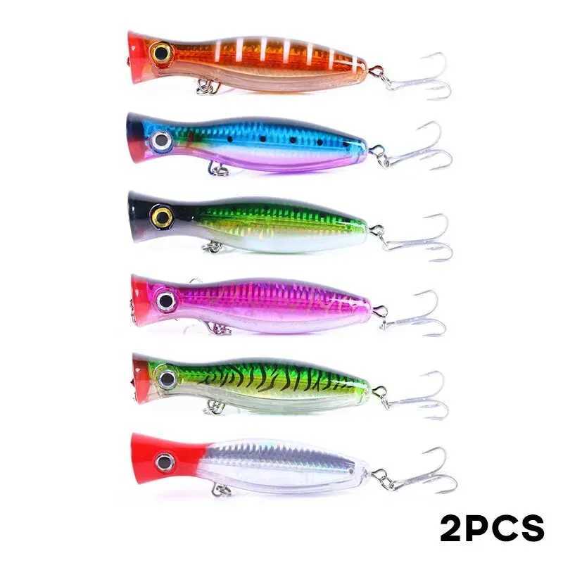 Big Fishing Popper 2pcs 130mm 43g Topwaters Floating Lure Artificial Hard Bait Treb Hooks 3D Eyes For Bass Trout Pike WobbrsXJ241128