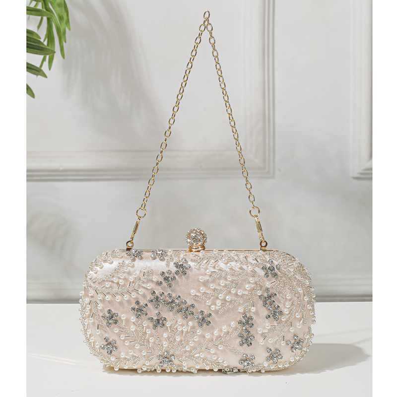 Clutch Bag Handmade Embroidered Banquet Bag with New Diamond Inlaid Pearl Dress Cocktail Party Light Luxury Bag 240920