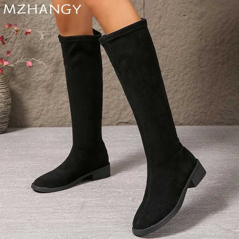 High Quality Warm suede high heels thick knee high heels Wan trend winter Fi low H chiffon motorcycle boots unprinted good products T241206