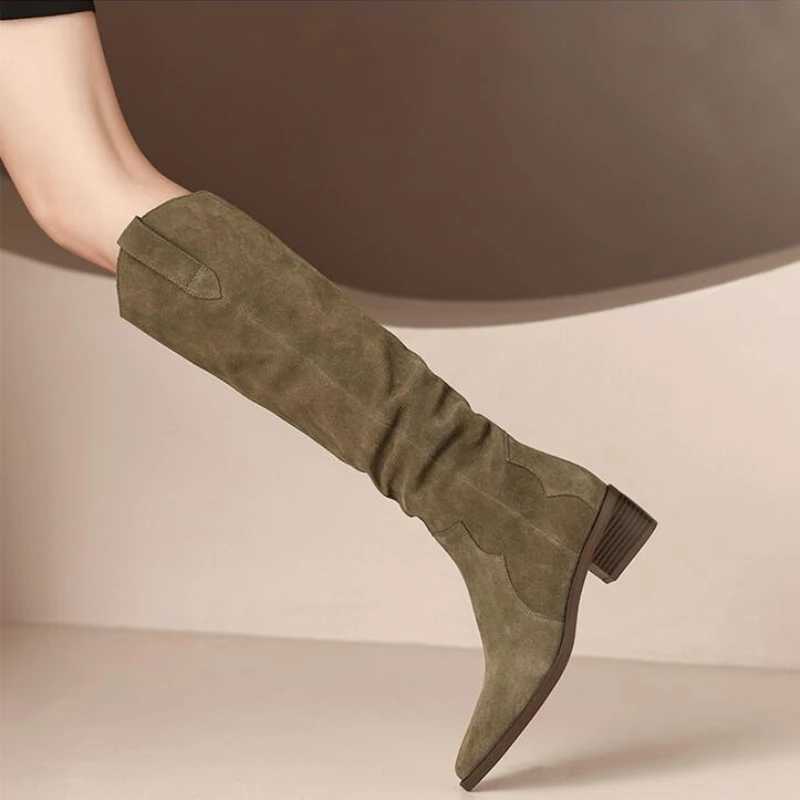High Quality new leather warm round toe platform knee high boots knight boots Fem autumn and winter thick high H winter boots T241206