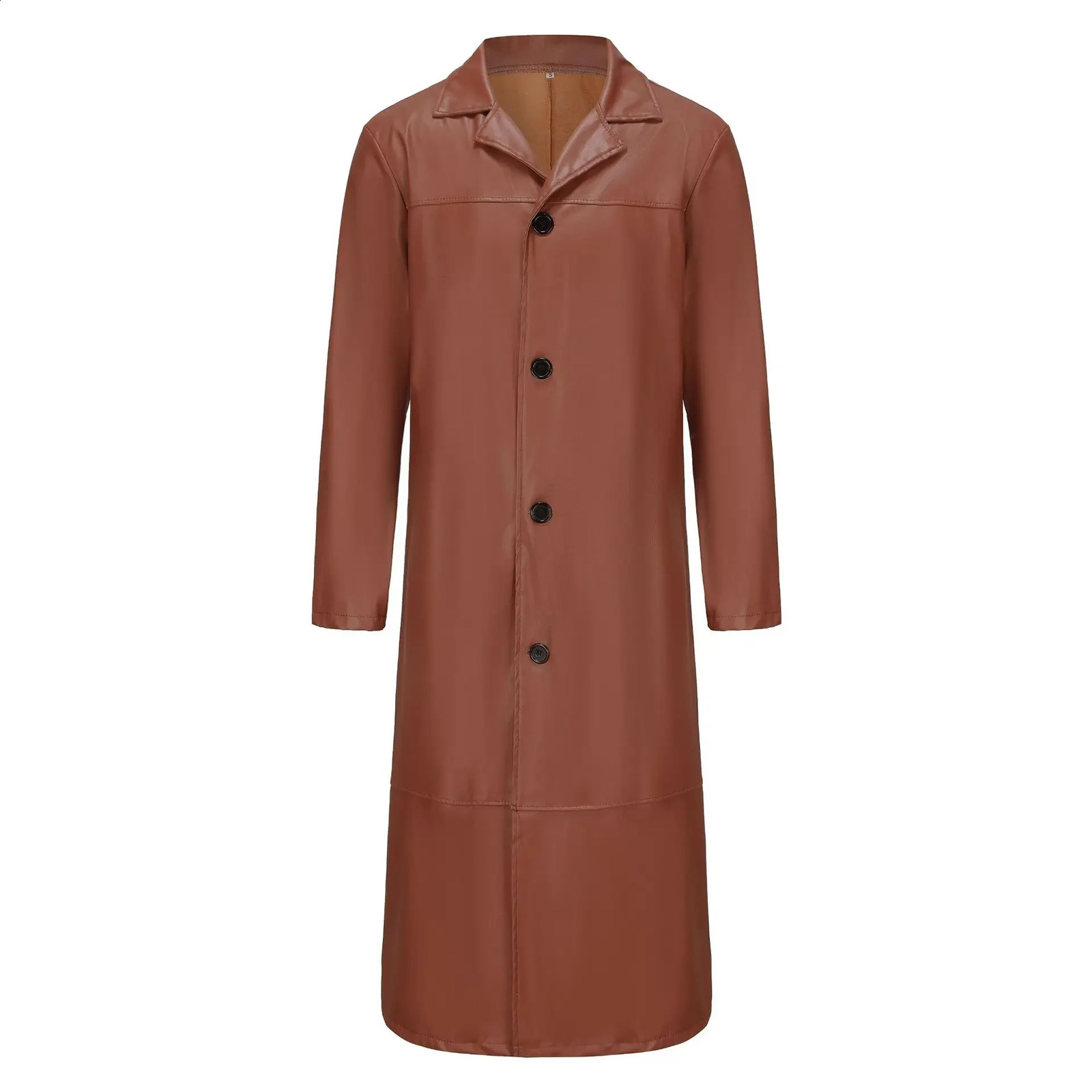 2024 Mens Long Leather Jackets Goth Punk Button Trench Coat Solid Lapel Collar Pu Windbreaker Winter Coats 241202