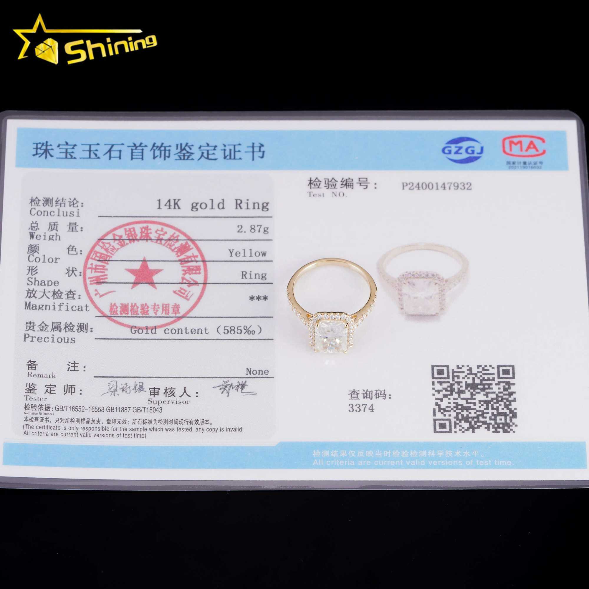 Top Quality 14k Gold 3ct Radiant Cut D Color VVS Moissanite Diamond Engagement Ring for Women