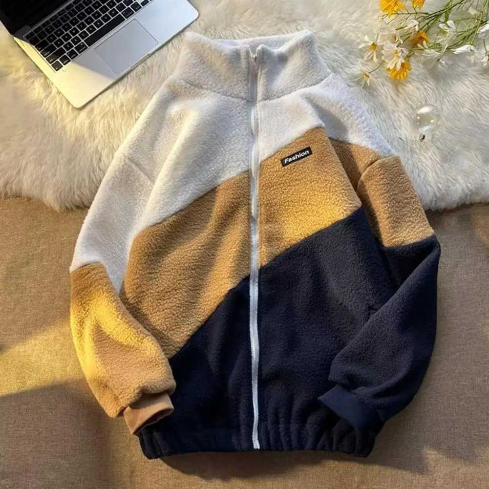 Outerwear Chic Thicken Men Spring Coat Fleece Winter Coat Color Matching Men GarmentXJ241206