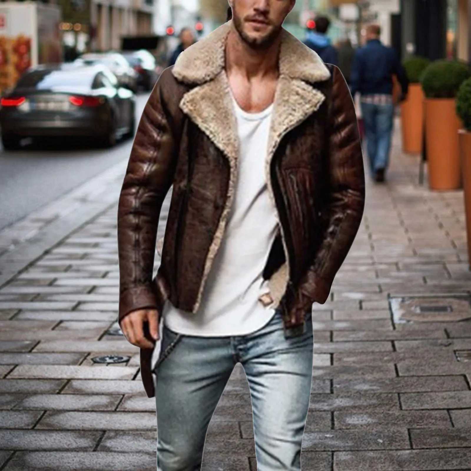 Autumn Winter Fashion Faux Fur Bomber Jacket Mens Thicken Motorcycle Jacket Zipper Double-sided Fur Jackets Keep Warm CoatsXJ241206