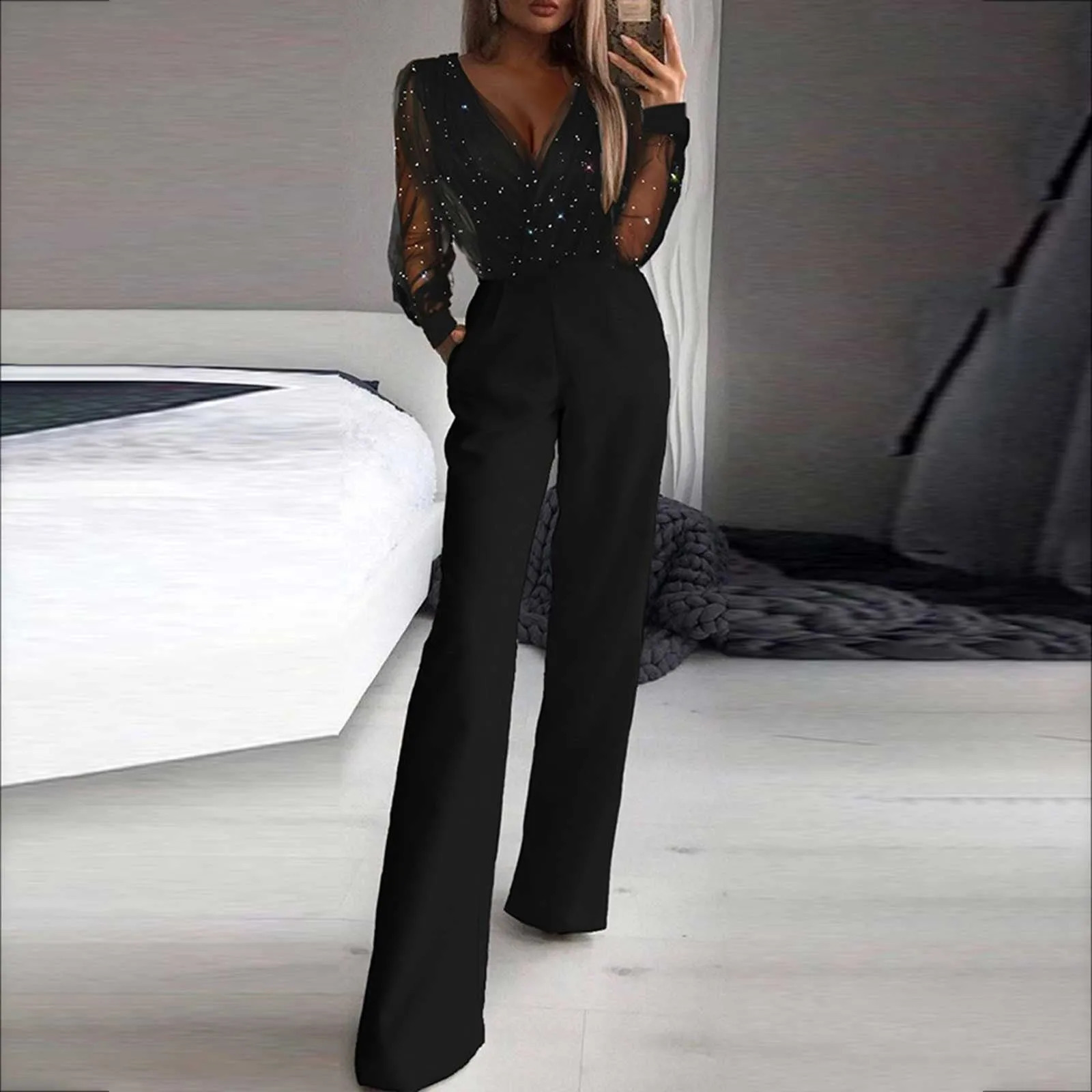 Womens Strapless Jumpsuit Casual Fashion WomenS Solid Color Long Sleeved Pants Summer Woman Fluid Korean Chiffon 241205Z