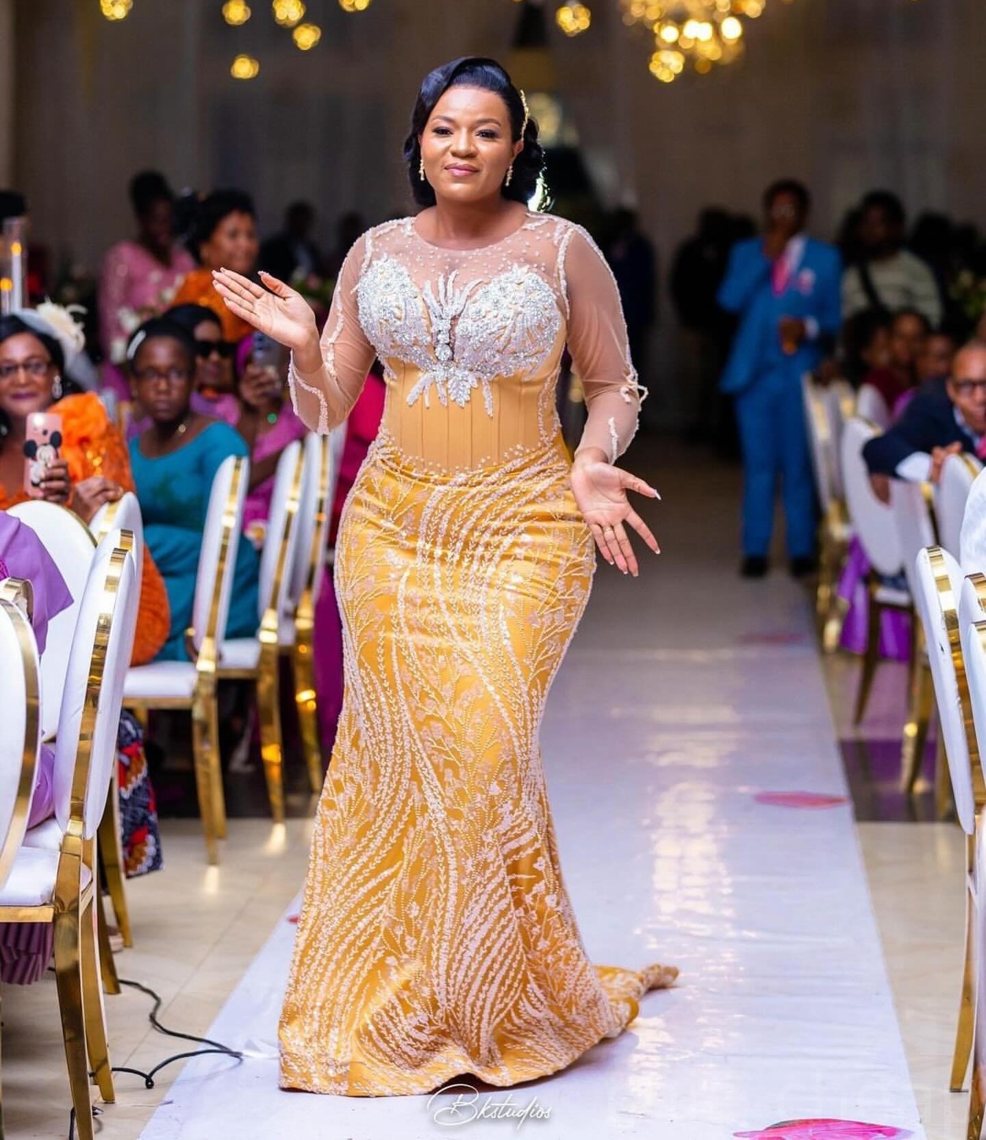 Yellow Mermaid Prom Dresses 2025 Lace Beaded Rhinestones Full Sleeves Evening Formal Party Second Birthday Engagement Gowns Plus Size Dress For Specia