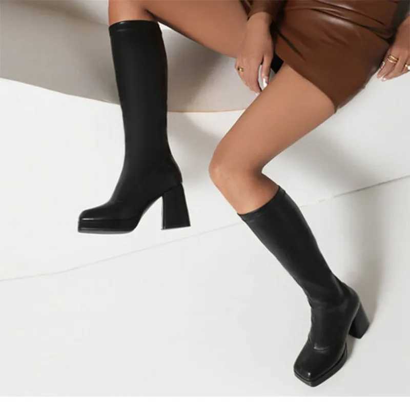 High Quality Wens High Boots Knee Boots High H platform leather trend elegant fashionable sexy black designer shoes available in plus size T241206
