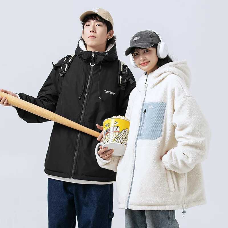 Fashion Double-Sided Wear Jacket Men Winter Cashmere Thicked Lamb Wool Cotton-Padded Jacket High Quality Warm Hooded Parka NewXJ241206