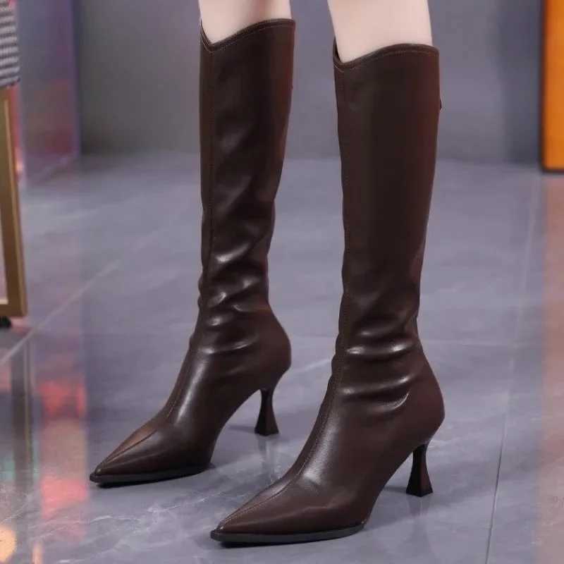 High Quality Lg Boots Wen Shoes Platform Boots Sexy Pointed Side Zipper Lacquer Leather Thin H Super Knee Lg Boots T241206