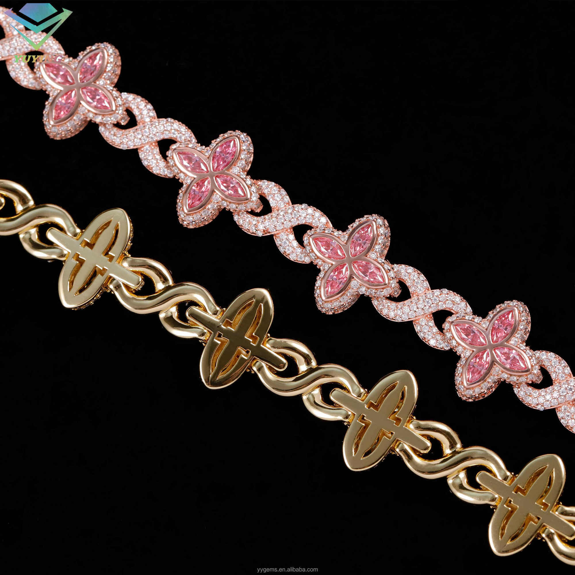 New Fashion Infinity Link Clover Bracelet Pass Diamond Tester S925 Hip Hop Jewelry Colored Moissanite Clover Cuban Bracelet