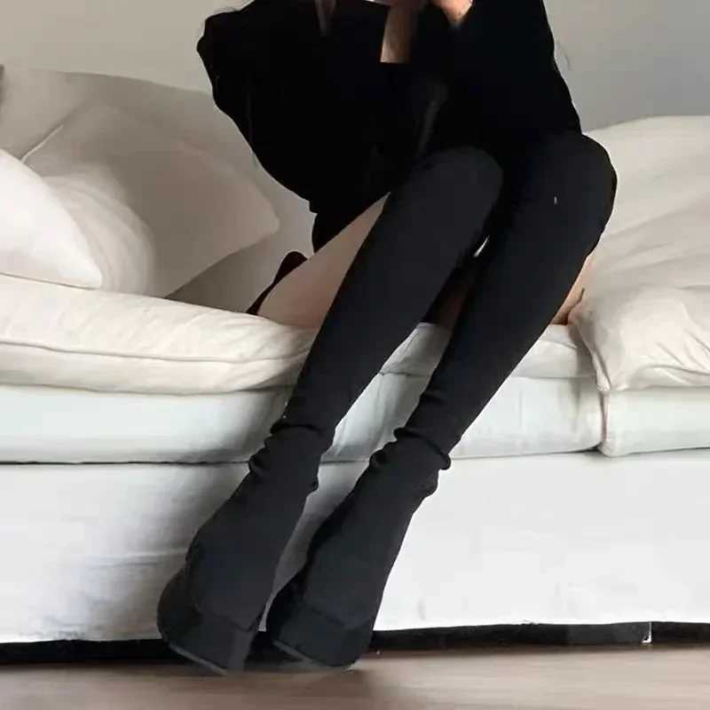High Quality Warm Smooth New Brand Shoes Fi Solid Party Boots Warm Round Toe Super Knee Long Socks T241206
