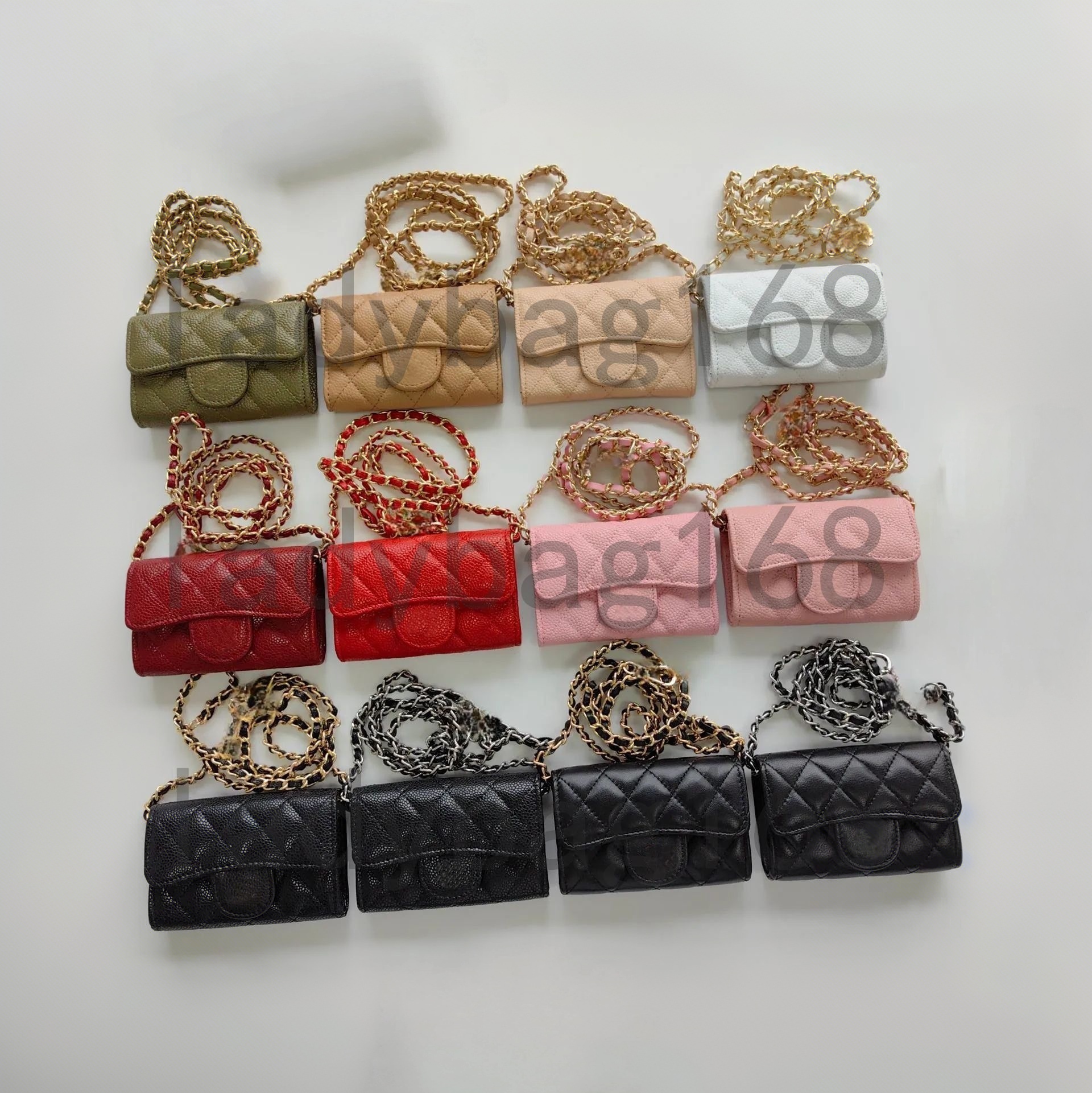 Elegant Women's Caviar Leather wallet with Charming Chain Strap Compact Luxury wallet Set Complete with Presentable Gift Box