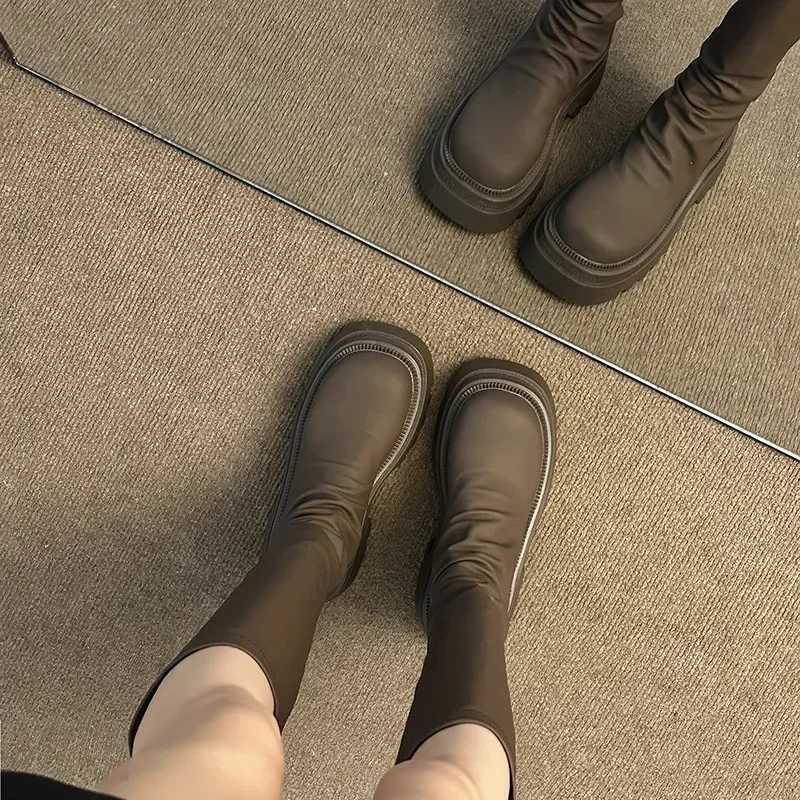 High Quality New platform warm knee high boots Fi back zipper knight Lg boots autumn winter Fem thick boots T241206