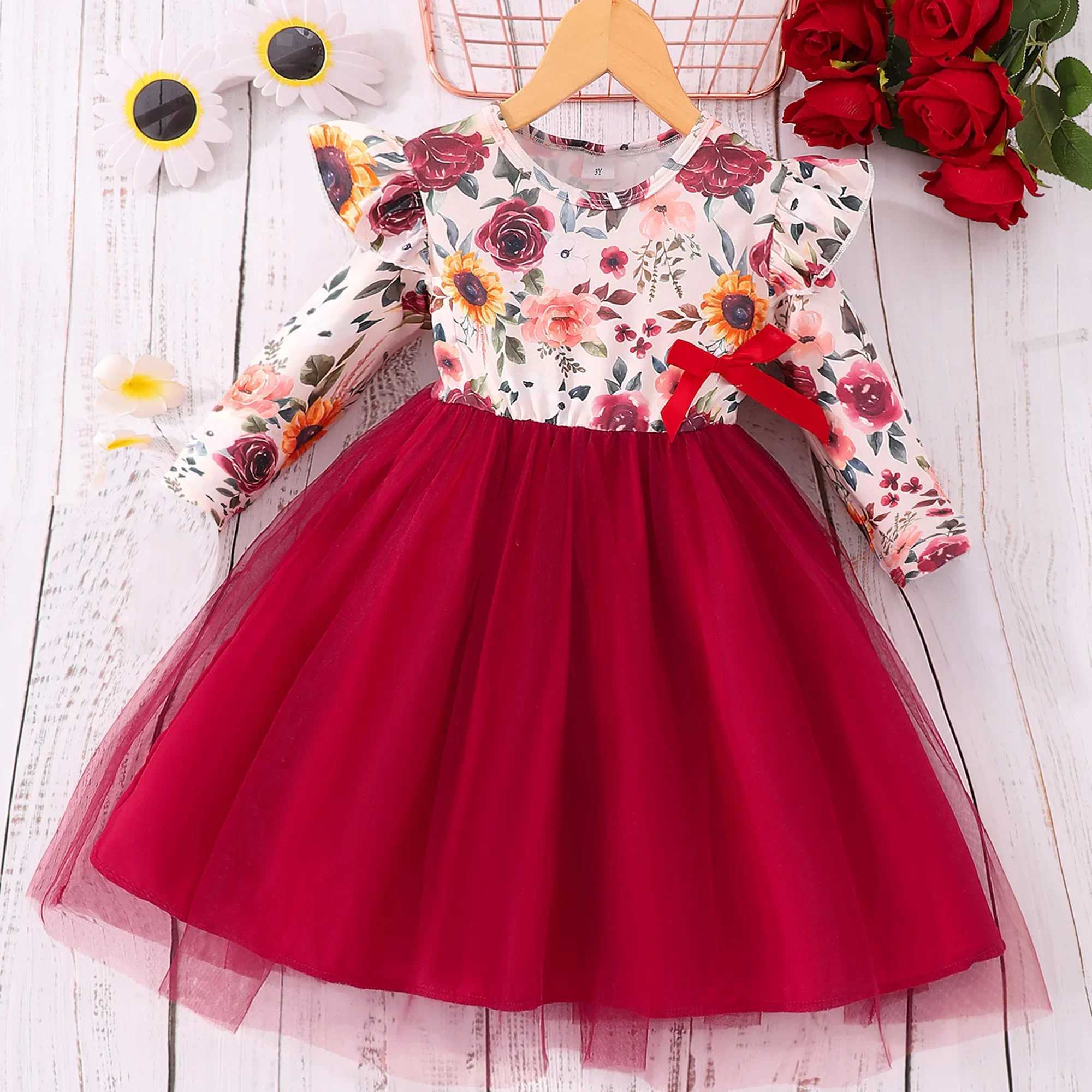 2024 Dress Kids Girls Clothes Summer Spring Princess Girls Clothing Long Sleeve Flower Par Children Dress 3 4 5 6 7 Years OldXJ241206