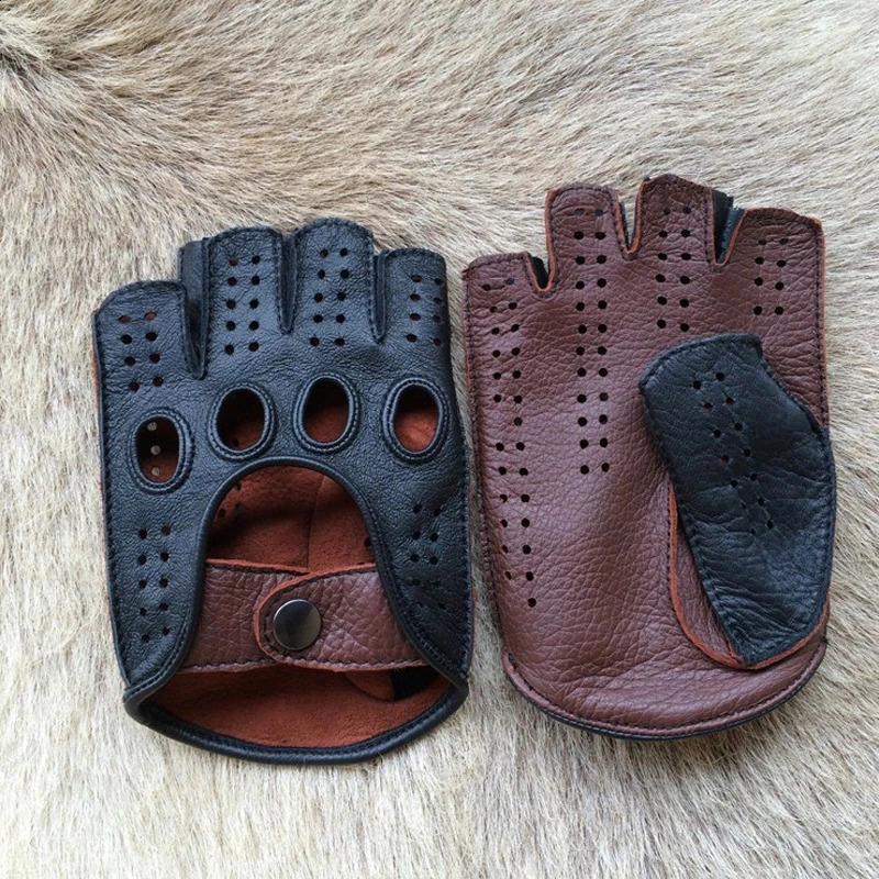 High quality 2024 half finger mens leather gloves Goatkin gloves fashionable mens breathable driving gloves mens gloves 241206