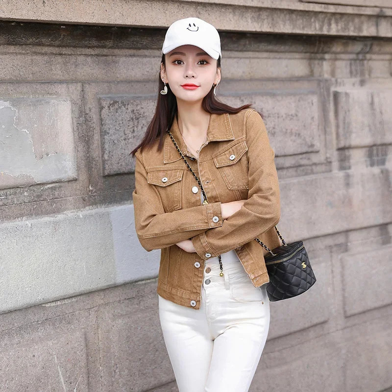 Inventory denim jacket womens short sleeved student khaki fashionable casual shirt 241206