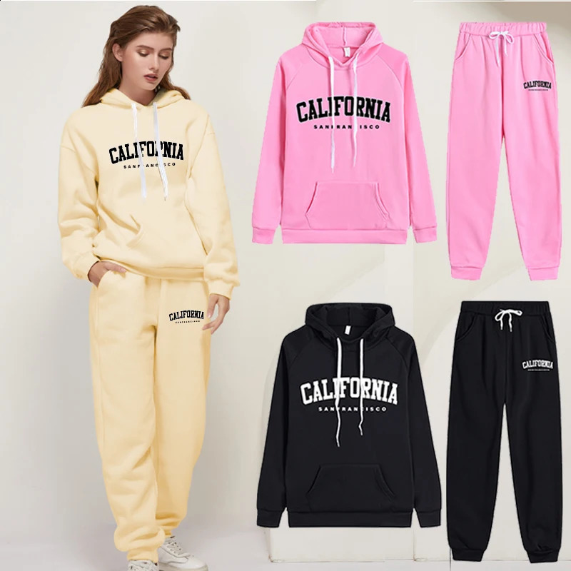 Woman Sweatshirts Suit Hoodie Pant Sets High Quality Daily Sports Printing Jogging Casual Fashion Womens Tracksuit Clothing Set 241205
