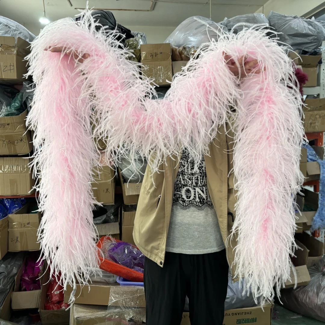 2-meter light pink natural ostrich feather Boa Plumas decorative shawl used for role-playing clothing sewing DIY accessories 6PLY 10PLY 241206