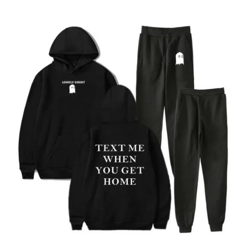 Lonely Ghost Text Me When You Get Home Men's Sportswear Sets Casual Tracksuit Two Piece Set Top and Pants Sporting Suits