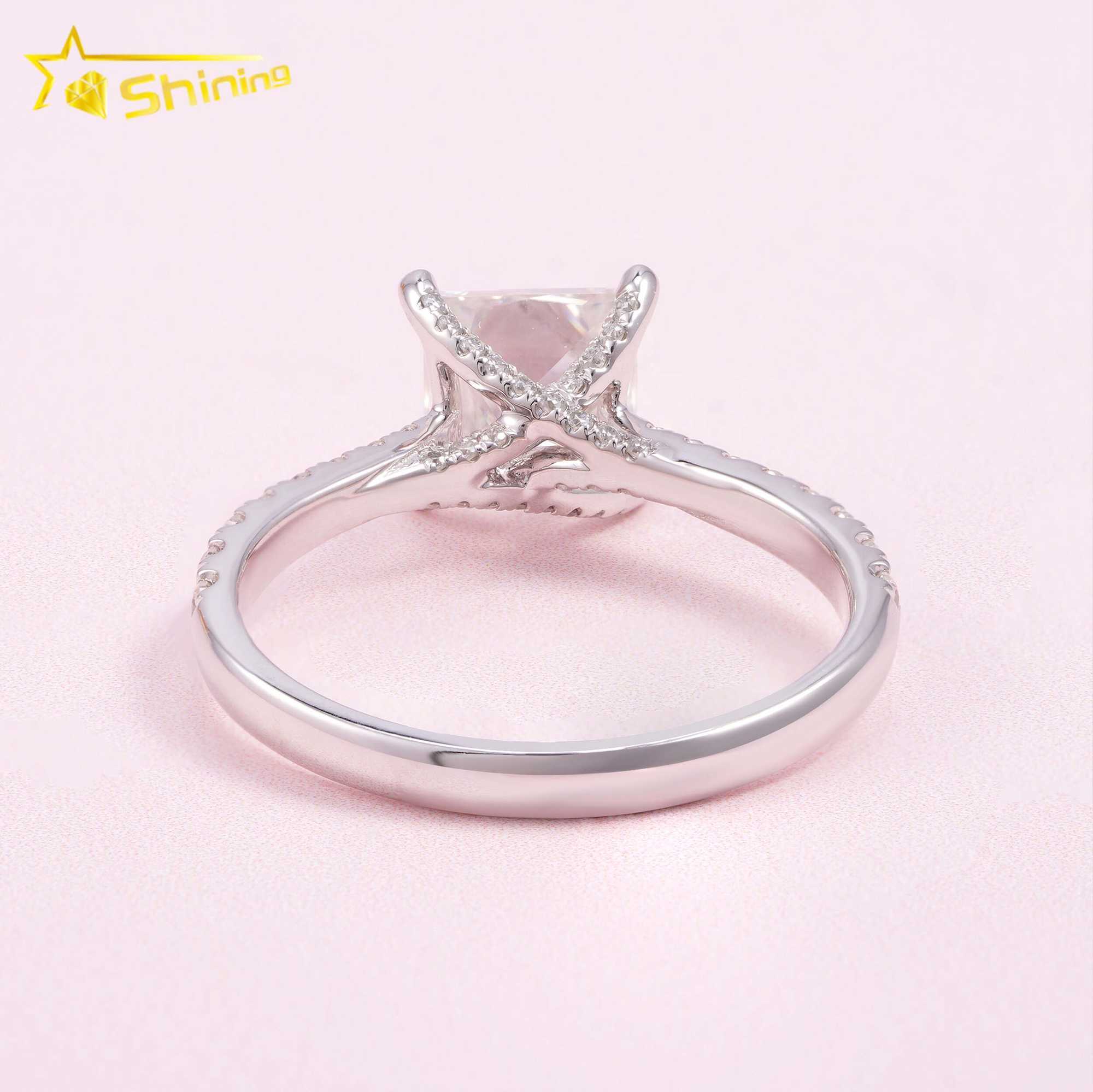 Pass Diamond Tester Classic 1ct Princess Cut VVS Moissanite Engagement Ring 14K Solid White Gold Wedding Women Ring